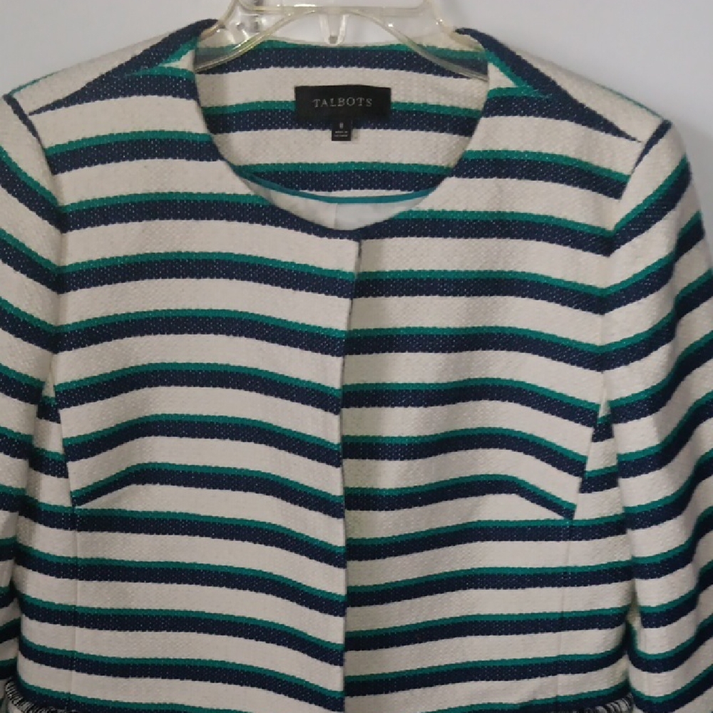 Talbots Navy and Teal Striped Blazer